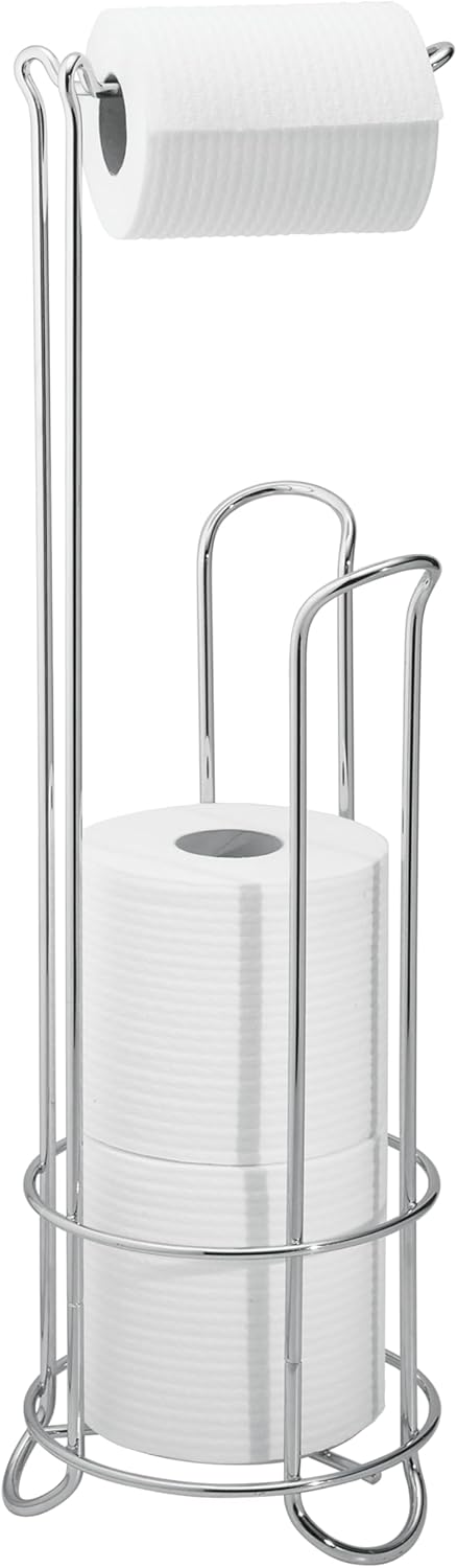 iDesign Classico Metal Toilet Tissue Roll Reserve Organizer for Bathroom, Compact Organizer, Holds 4 Rolls of Toilet Paper, Satin Silver