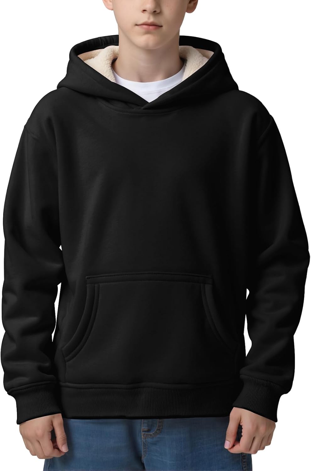 Spring&Gege Boys Girls Fleece Sherpa Lined Hoodie Kids Winter Warm Pullover Hooded Sweatshirts - Image 2