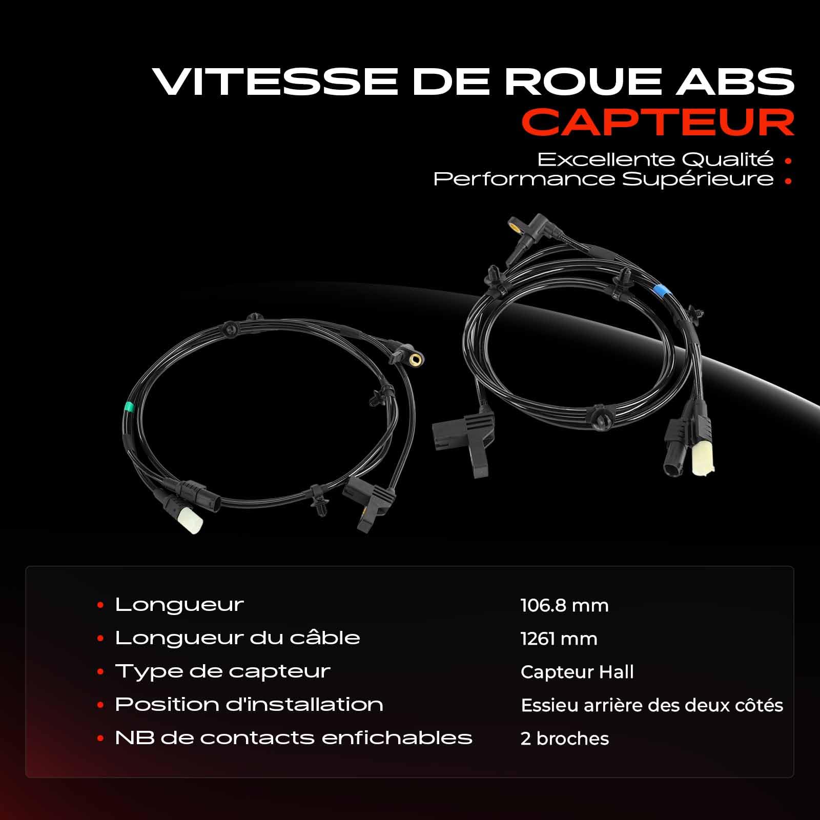Frankberg 2 capteurs de vitesse ABS pour essieu arrière gauche droit, 2 | Compatible avec: Bus Vito W639, Viano W639, Vito/Mixto Fourgon W639