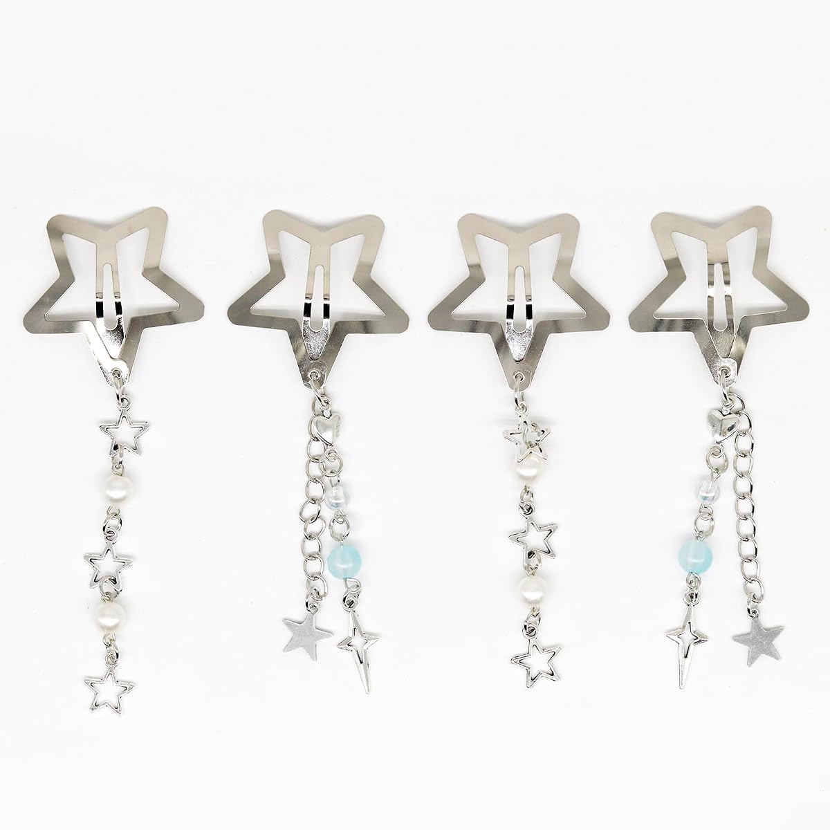 4pcs Star Hair Clips,y2k Silver Hair Barrettes,Cute Hair Clips Metal Star Hair Barrettes,Cute Tassel Metal Hair Pins,Hair Accessories for Women Girls Hair Styling Gift,Wedding Prom Hair Clip