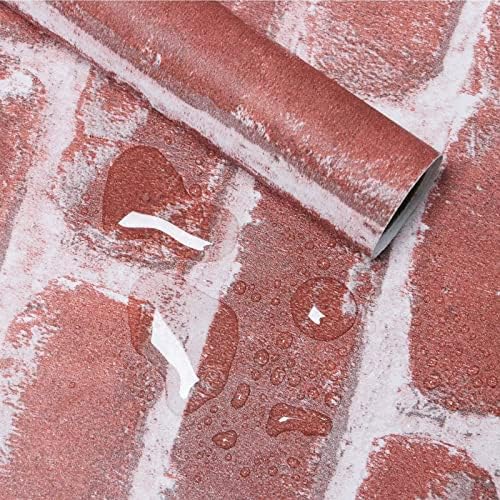 Brick Wallpaper Red Self Adhesive 3D Brick Effect Furniture Stickers Removable Wallpaper Faux Peel and Stick Wallpaper Kitchen Red Stone Brick Wallpaper Sticky Back Plastic Christmas Decor 45x300CM