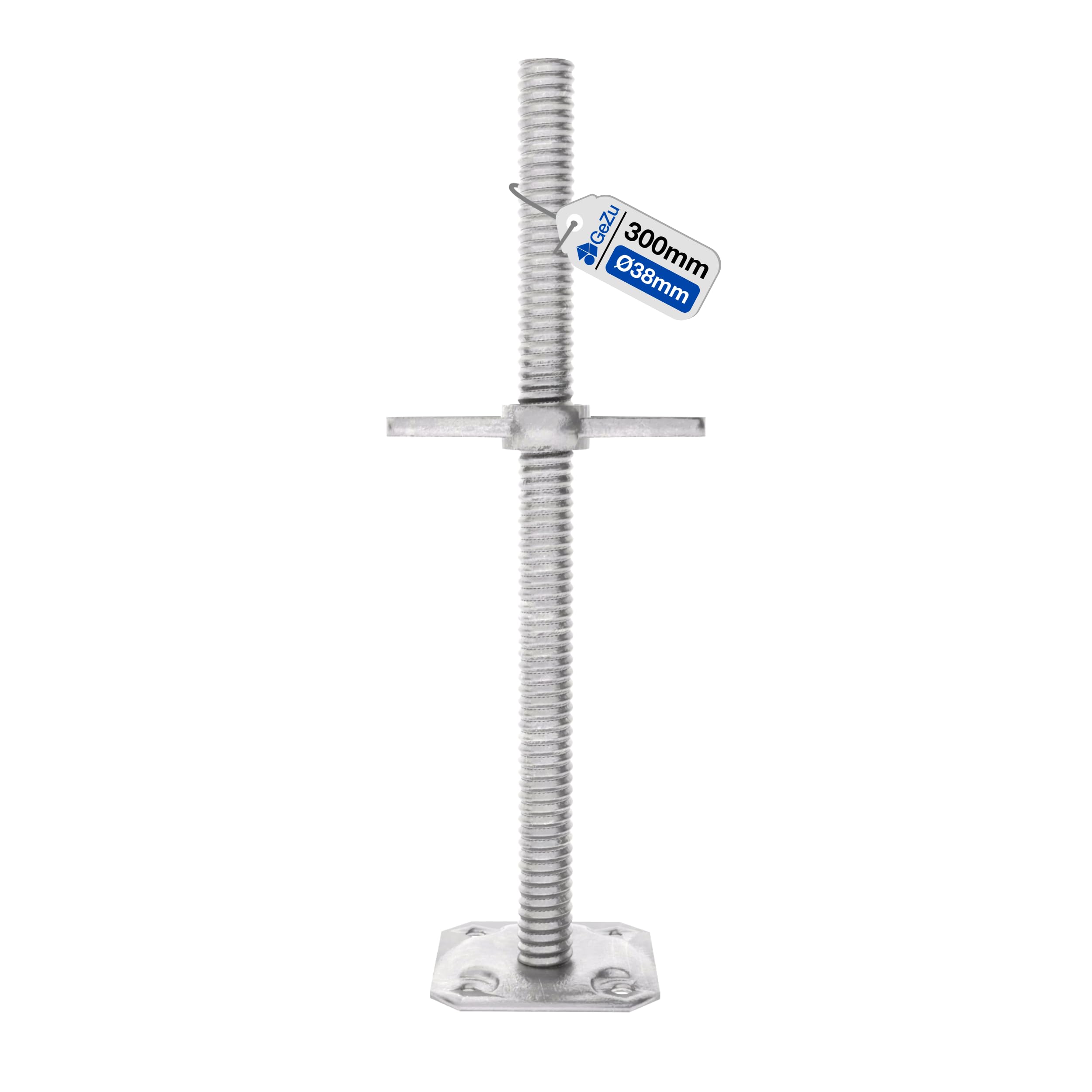 GeZu Impex Scaffold Base Jack 300 x 38 mm Hot Dip Galvanised Height Adjustable Base Leveling Screw Jack