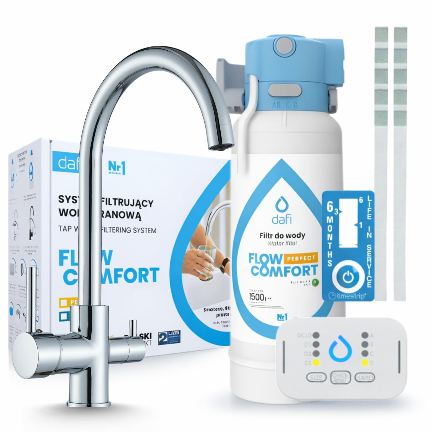 Ari 3-Wege Küchenarmatur Spültischarmatur Trinkwasser Wasserhahn Küche Chrom Schwenkbarer Auslauf Linko im Set mit Untertisch Wasserfilter Trinkwasserfilter System Flow Comfort D1