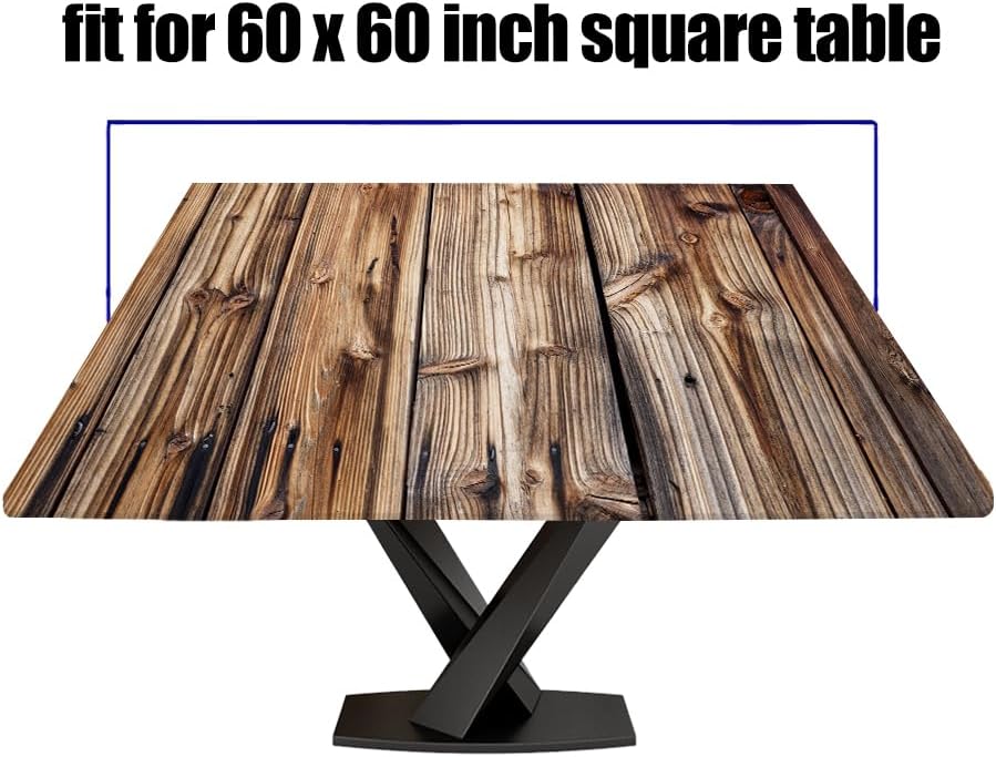 Stretch Spandex Tables Top Cover Suit for 60"x60" Folding Table Aged Wooden Planks Texture Square Fitted Table Cover Elastic Tablecloth for Indoor Holiday Family Party and Outdoor Patio Style185