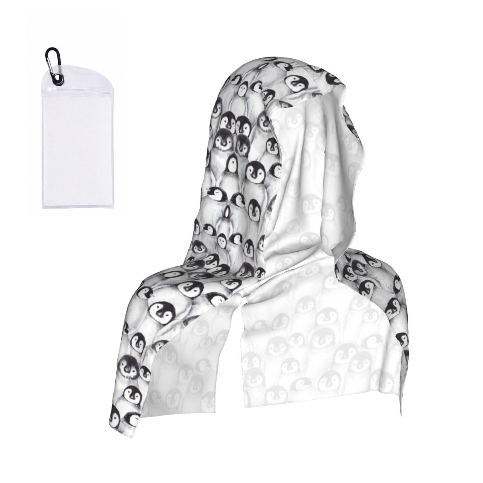 EZDLOWVBA Cute Penguins Sketch Print 2 Pack Cooling Hoodie Towels,Sports Headscarf, Neck Wrap Scarf,Breathable Cooling Towel For Neck And Face, Travel, Swimming, Training