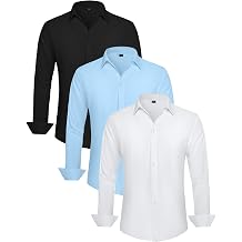 Kinglaman 3 Pack Mens Dress Shirts Wrinkle Free Long Sleeve Collared Formal Shirt Solid Office Casual Button Down Shirts