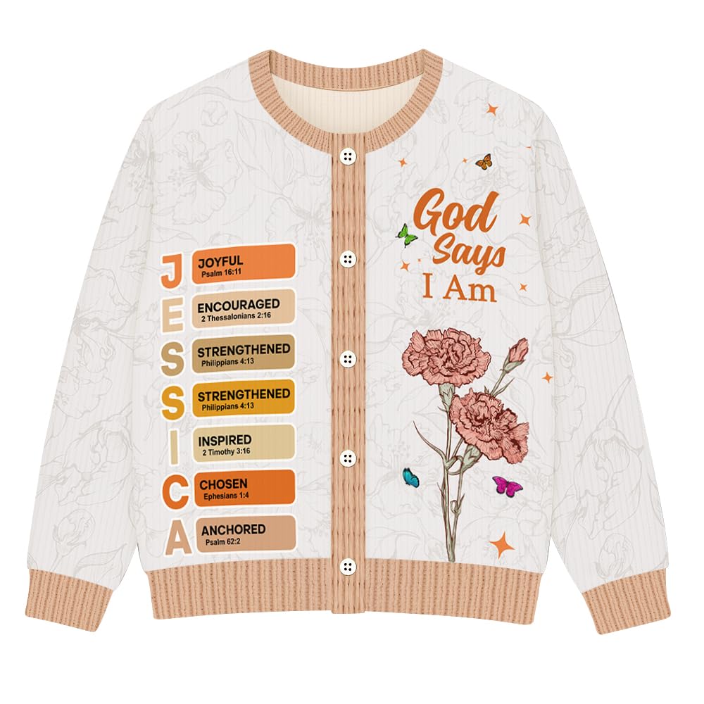 Custom God Says You are Cardigan Personalized Christian Sweater for Women Floral Bible Verse Knit Jacket Gift