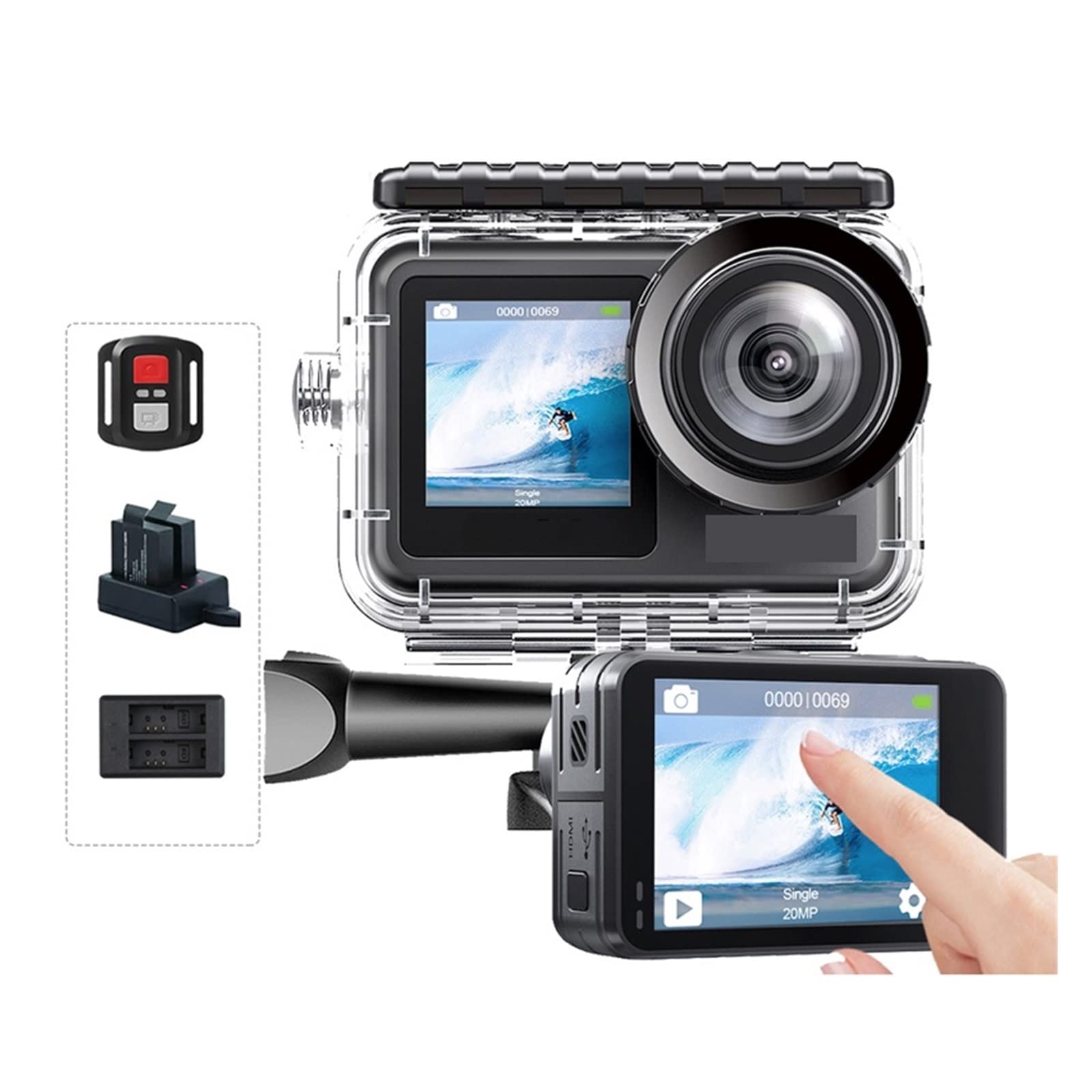 Kamera akcji, Kamera akcji Brave 7 LE 4K30FPS 20MP 4K sportowa Wodoodporna kamera Ekran dotykowy Vlog EIS 2.0 Pilot zdalnego sterowania