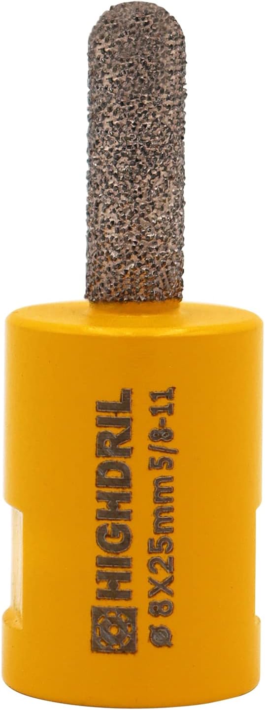 HIGHDRIL 5/16" x 1" (8mm x 25mm) 5/8-11 Thread Diamond Mortar Raking Bit, Ideal for Old Mortar, Blown, Damaged Bricks or Natural Stone Removal, 1pc Diameter 8mm, Grit 45/50, Professional & DIY Use