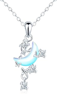 Halskette Mondstein Mond Klein Schmetterling Zirkon Damen Kette 925 Sterling Silber Anhänger Halsketten für Mama Freundin Mädchen Schwester Frau Modeschmuck Frauen Geschenk Geburtstagsgeschenk