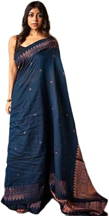 Traditional Royal Blue Silk Blend Banarasi Saree Featuring Exquisite Intricate Woven Designs, Perfect for Weddings, Festive Celebrations, Receptions, and Grand Special Occasions