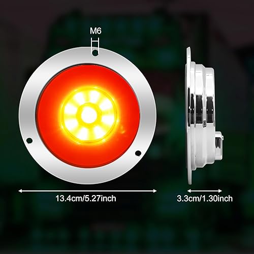 Miniatura 7 de Ourbest Luces traseras LED para remolque, 4 pulgadas, 24 luces LED de freno de marcha atrás, luces de freno de doble color para caravana,