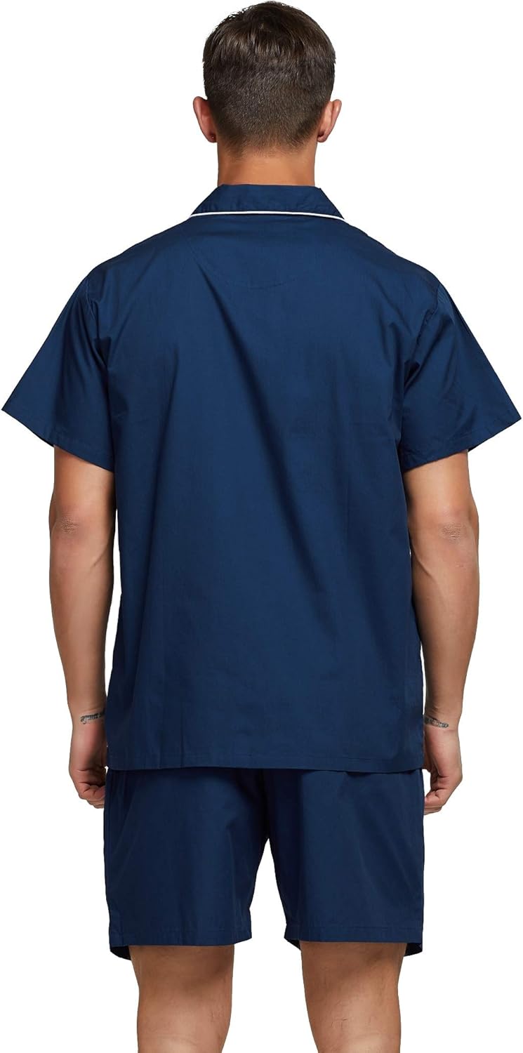 Mens Cotton Pajamas Short Sleeve Pajama Set Woven Sleepwear Loungewear Nightwear - Image 3