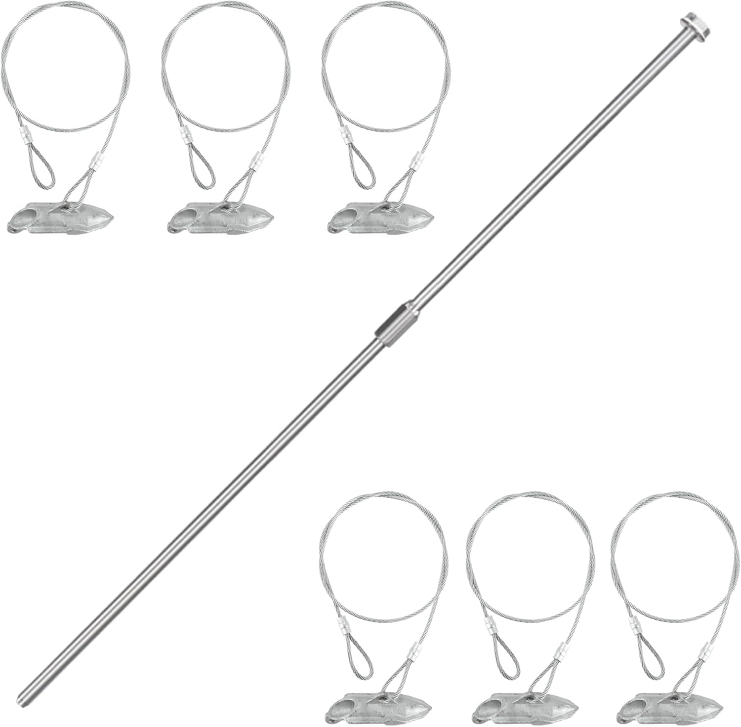 6 Pack Ground Earth Anchors with Drive Steel Stool - Easy Hook Anchor with 30" Long x 1/8" Cable, Ideal for Securing Shed, Fence, Green House, Swing Set and More.