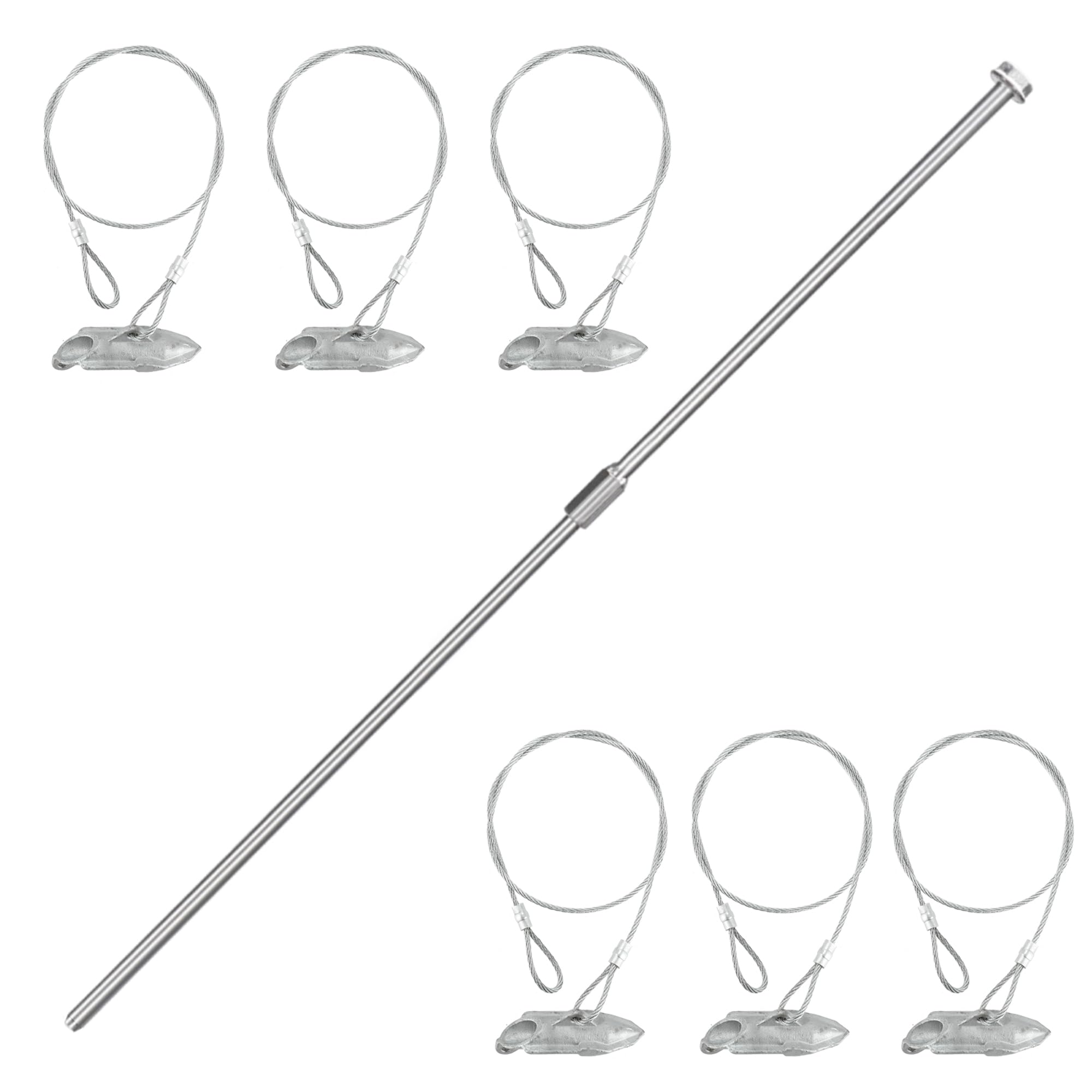 6 Pack Ground Earth Anchors with Drive Steel Stool - Easy Hook Anchor with 30" Long x 1/8" Cable, Ideal for Securing Shed, Fence, Green House, Swing Set and More.