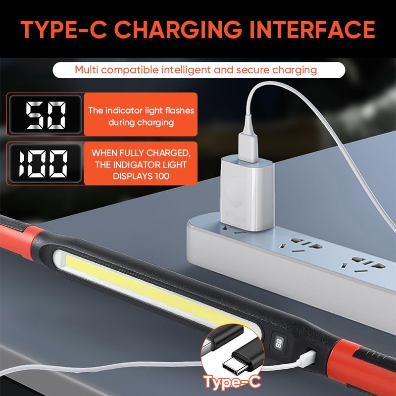 Magnetic Work Light Bar 2026 Upgraded | Rechargeable LED Light with Battery | IP55 Weather-Resistant Under Hood Light with Magnetic Base | Hooks & Clamp for Car Repair,Garage,Emergency,Power Outage