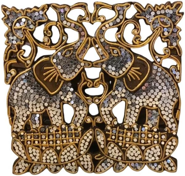 Carved Wooden Plate, Carved with a Pattern, a Pair of Elephants, Teak Wood, an Elephant Raising its Trunk, Size 30 cm. #1