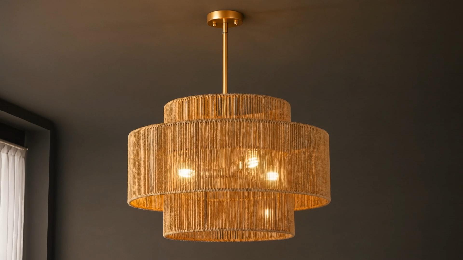 Image of 24'' Boho Rattan Chandelier, 4-Light Hand-Woven Wicker Pendant Lamp, Rustic Modern Ceiling Light Fixture for Dining Room, Kitchen Island, Living Room, Bedroom, Foyer, Entryway, Over Table