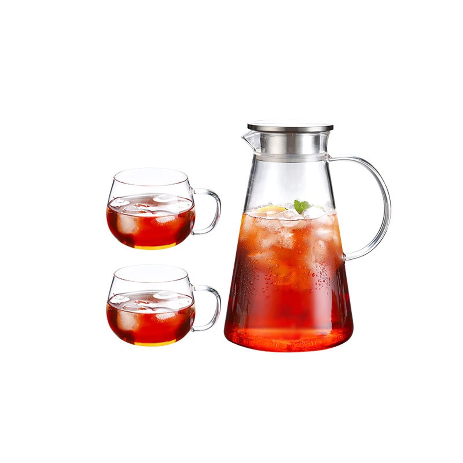 Vasos for beber vasos de vidrio, jarra Jarra de agua Hervidor de vidrio de borosilicato alto con taza Tapa de acero inoxidable Tazas de jugo de gran capacidad Taza de vidrio Juego de jarra fría Jarra