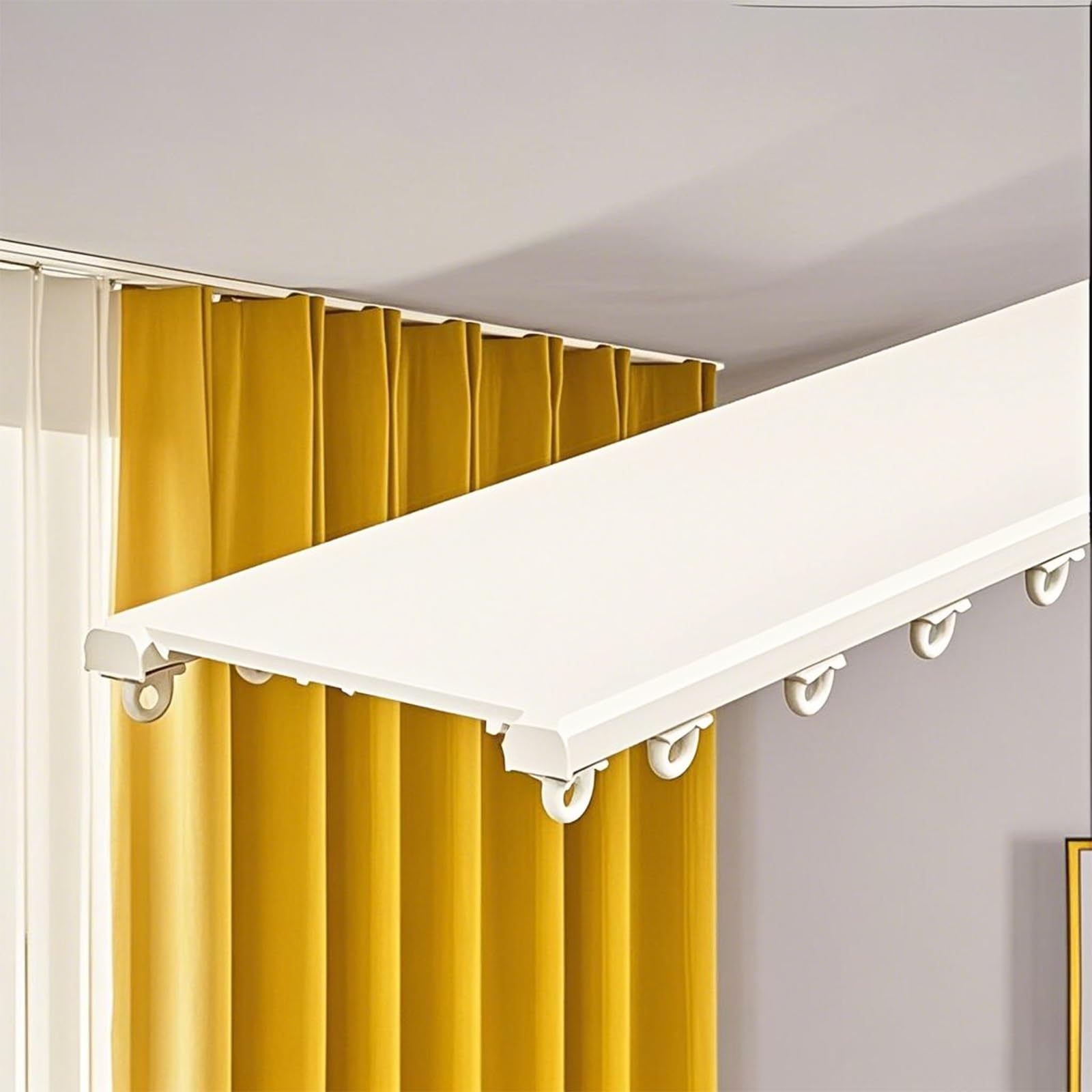Slim Ceiling Double Curtain Track, Heavy Duty Aluminium Curtain Rail with Silent Rollers, Conjoined Dual Track System for Living Room Bedroom Bathroom and Room Divider(White,280cm/9.2ft(2*140cm))
