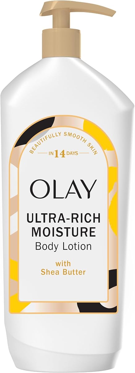 Loción corporal Olay para mujeres, humedad ultra rica, hidratación profunda y humectante las 24 horas, se absorbe instantáneamente, complejo penetrante de vitamina B3, para todo tipo de piel, aroma a manteca de karité, 18 fl oz