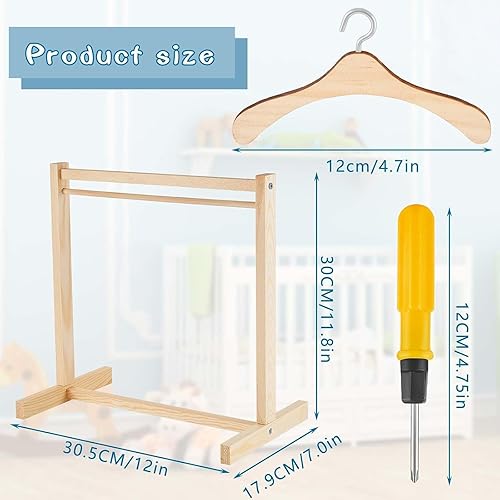 Miniatura 2 de Civaner 22 piezas de perchero para muñecas con colgador de ropa de madera para muñecas de 18 pulgadas, mini perchas para armario, accesorios de