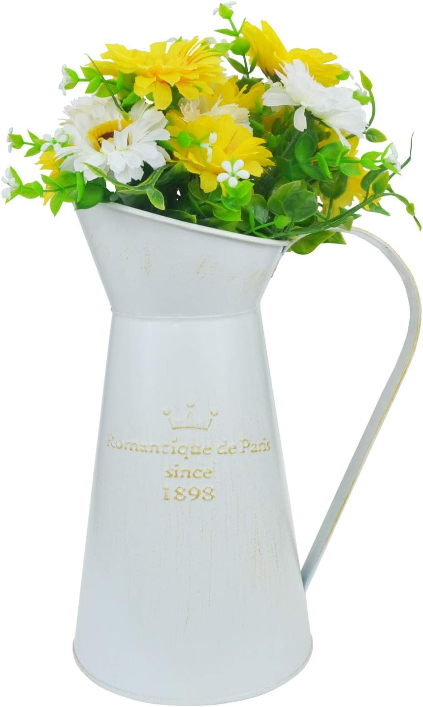 White Shabby Chic Vase Metal Flower Vase Tall Galvanized Vase Pitcher Home Decor Farmhouse Kitchen Decor