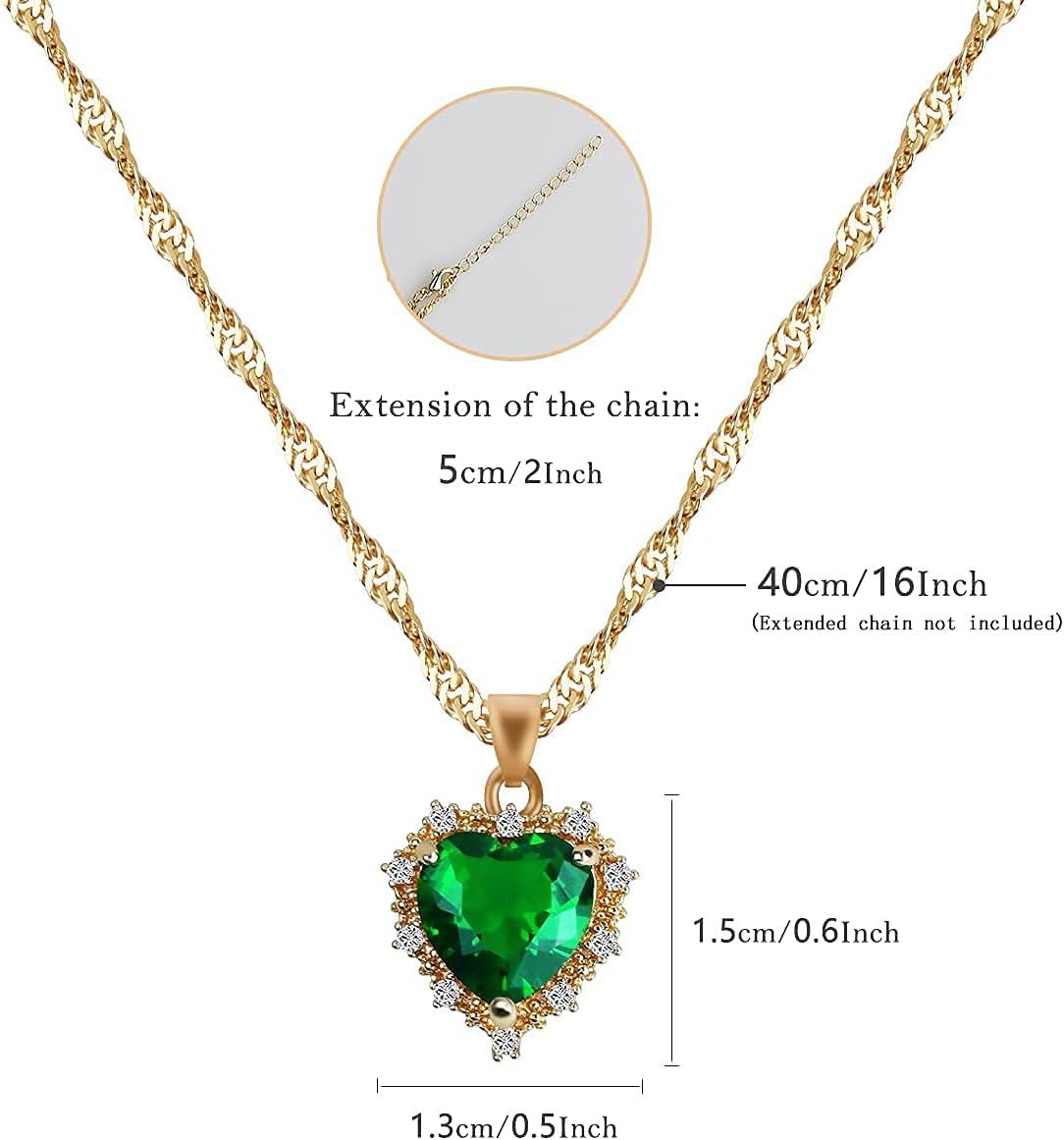MISS RIGHT Crystal Love Heart Necklace for Women 14K Gold Plated with Birthstone Charm Pendant Necklace, Jewelry Gifts for Women, 16"+2" - Image 3