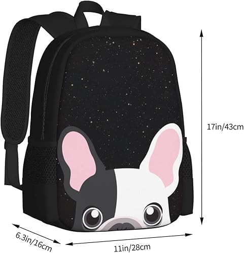 Vista 2 de UIACOM Mochila escolar para perros, linda mochila de bulldog francés en galaxia, para adolescentes, niños y niñas, grande de 17 pulgadas, bolsa