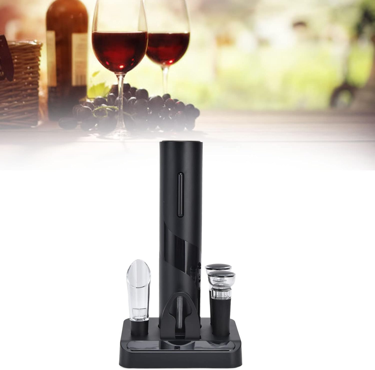 Tyenaza Electric Wine Opener, Cordless Electric Wine Bottle Opener Kit with Base, Pourer, Foil Cutter, Vacuum Stopper and Wine Stopper for Wine Lovers