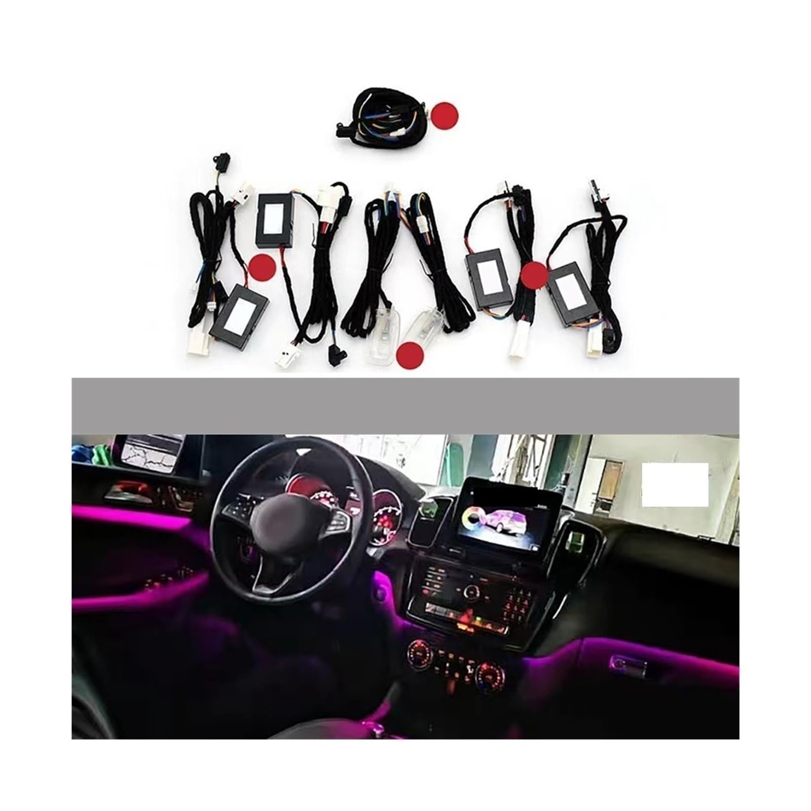 12color Interior Atmosphere Lamp Kit A-Pillar Hourglass Treble Compatible with Mercedes Benz GLE Coupe Class W292 2015-2018(Peach Wood)