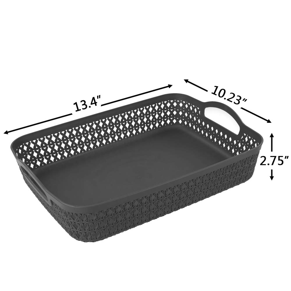 6 paquetes de cestas grandes de plástico con asas para organizar, gris