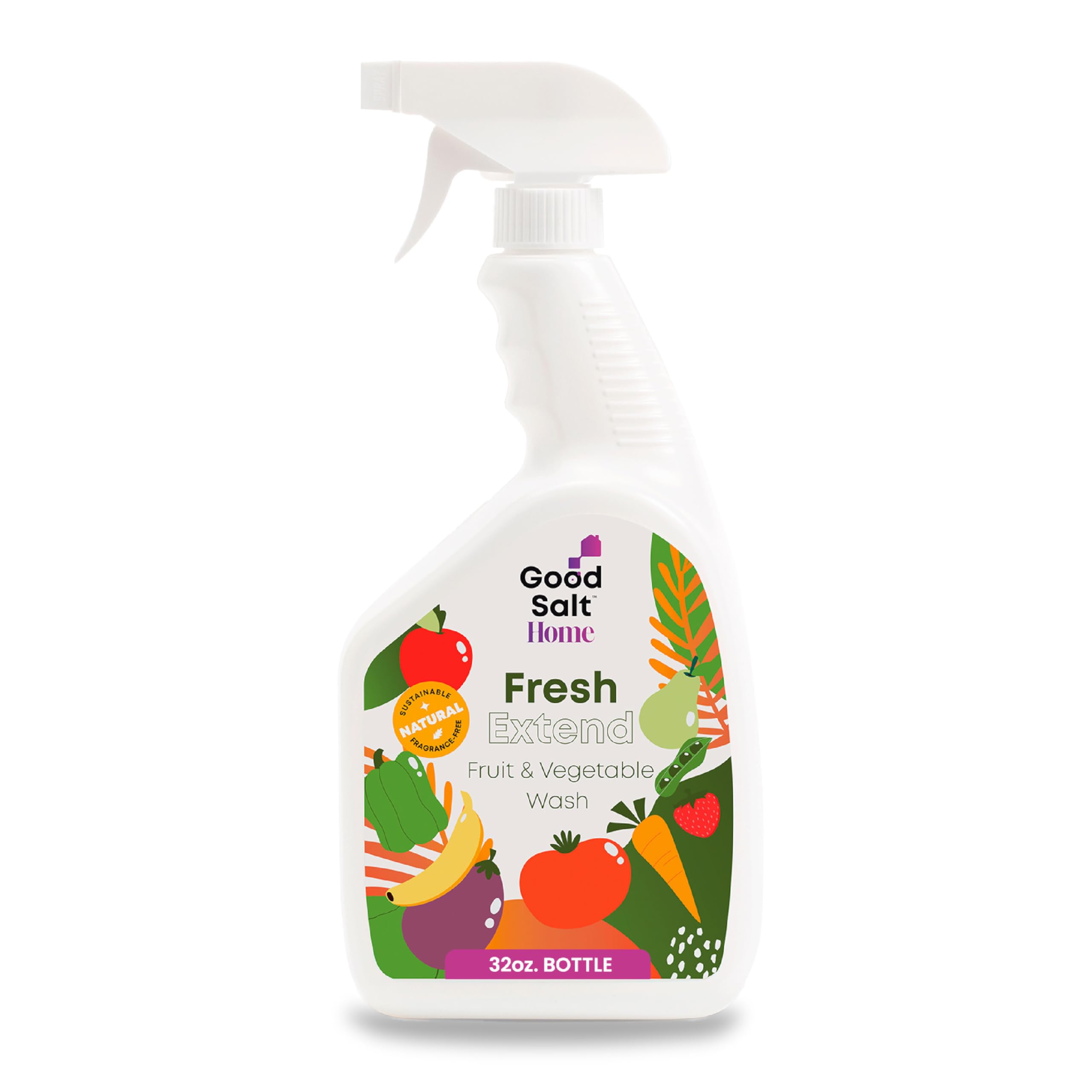 Good Salt Home Fresh Extend Fruit and Vegetable Wash, Natural Produce Cleaner, Made in the USA, 32 Ounce Bottle