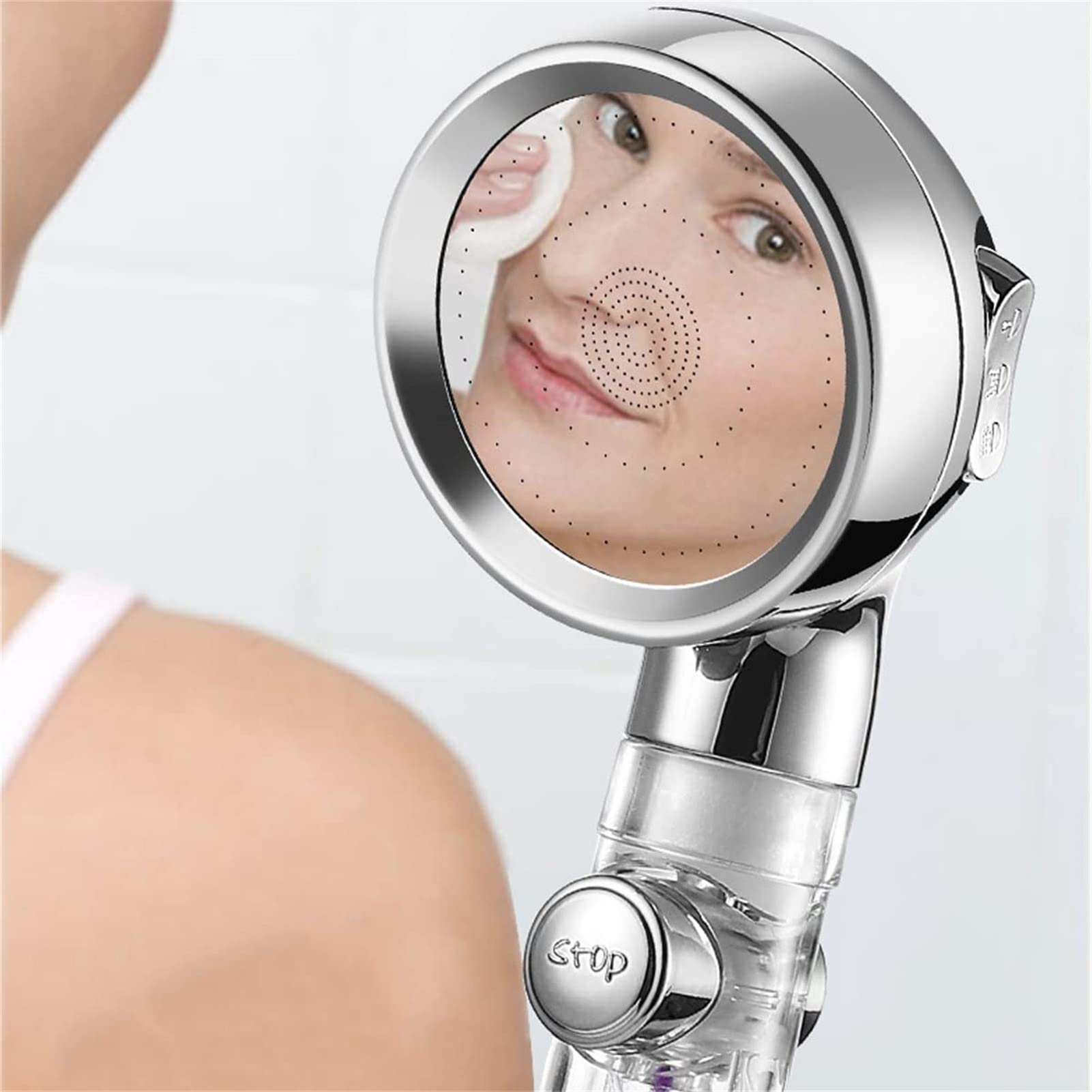 Cabezal de Ducha Turbo SPA de 360°, Cabezal de Ducha hidráulico de Mano con Tres interruptores de Modo, Cabezales de Ducha con Boquilla de Ducha de Mano de Alta presión (Color: C) (C)