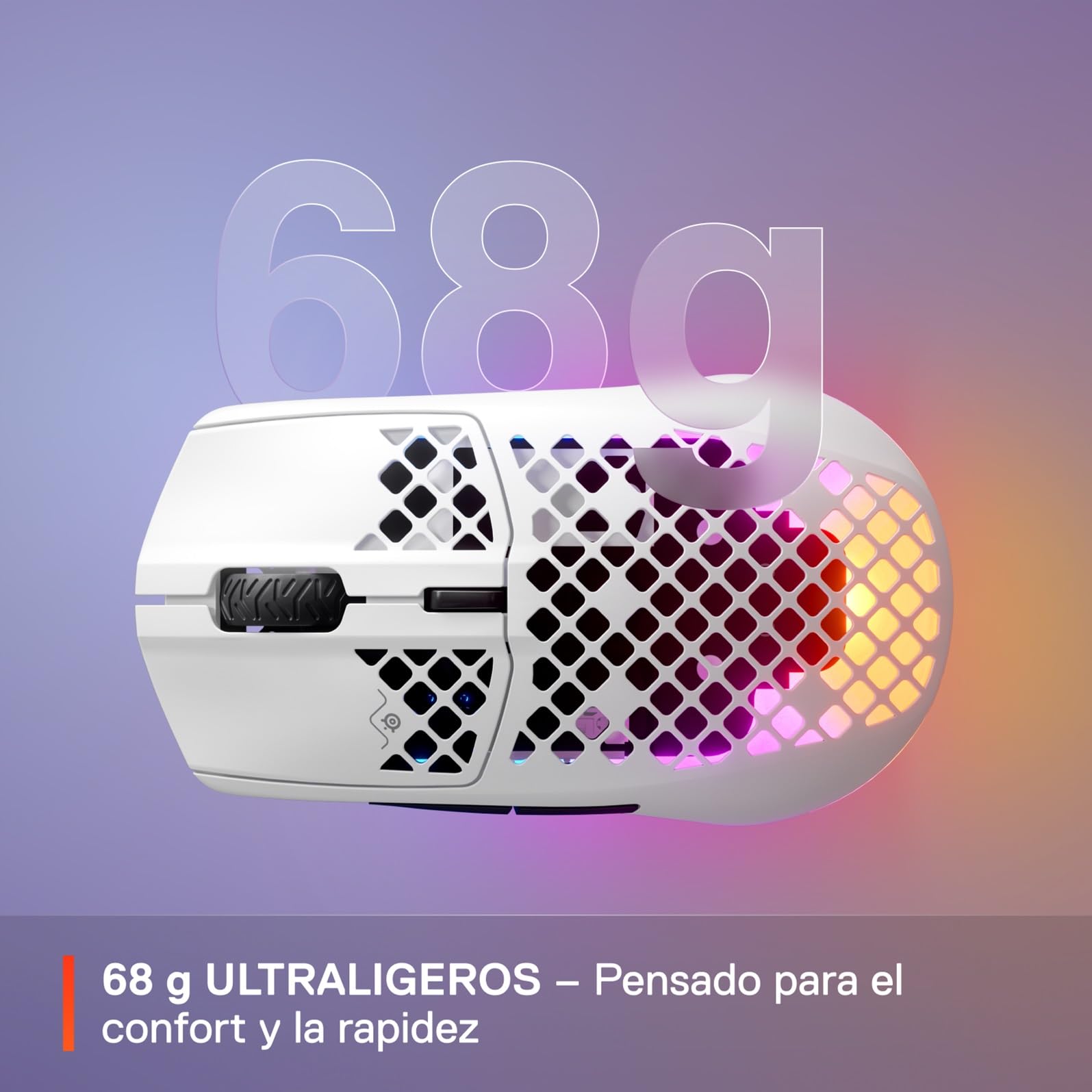 SteelSeries Aerox 3 Wireless Snow - Raton Inalambrico Gaming - Diseño ultraligero resistente al agua - RGB - Sensor óptico TrueMove Air 18K DPI