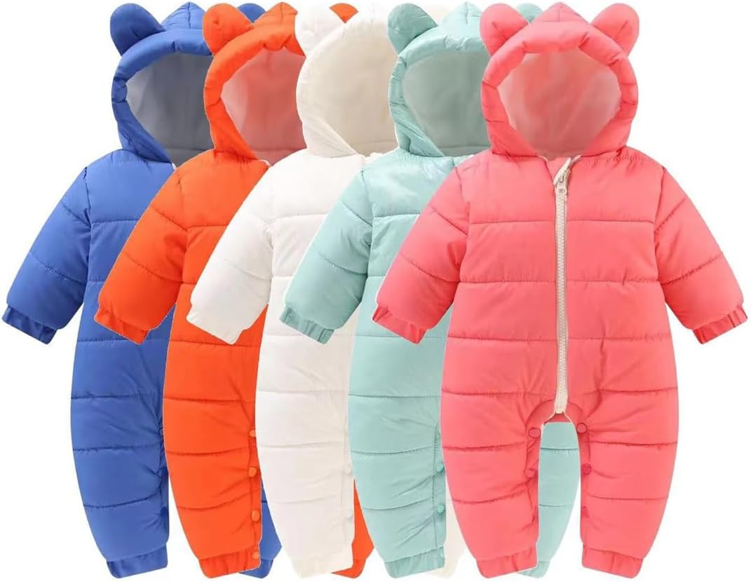 Baby Infant Boys Girls Ears Zipper Hooded Snowsuit Toddler Winter Clothes Coat Jacket Jumpsuit