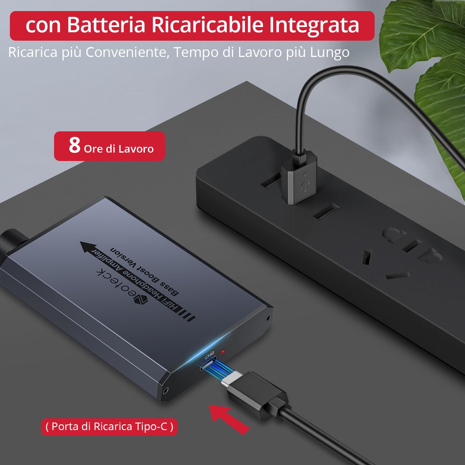 Neoteck 16-300Ω Amplificatore per Cuffie Portatile Ricaricabile con Bass Boost HiFi Amplificatore Cuffie 3.5mm con 8h Autonomia, AMP in Aluminio Opaco per PC, Cellulari, Lettori CD, MP3/MP4