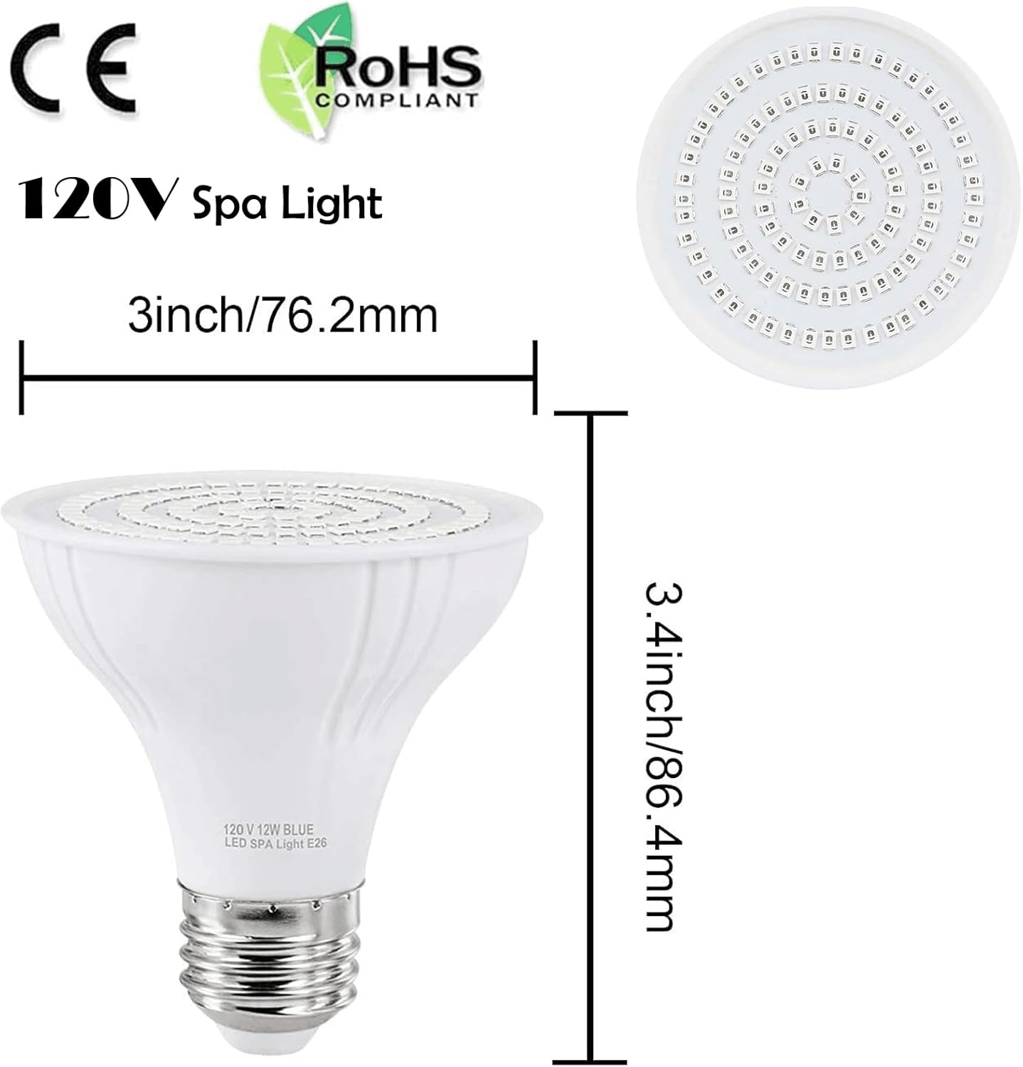 TCEUMIK 120V LED SPA Light Bulb 12W Ocean Dark Blue Bulb for Hot Tub/In-ground SPA/Underwater Swimming Pool PAR20 E26 Base LED Light Replace up to 100W-300W Bulb for Pentair & Hayward Light Fixtures