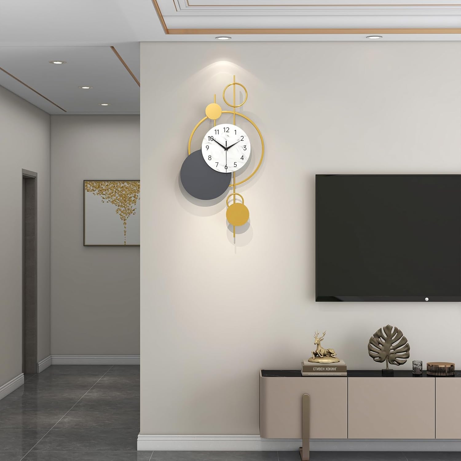 Large Gold Wall Clock for Living Room Decor Big Metal Modern Decorative Wall Clock Battery Operated Non Ticking for Kitchen Office Bedroom 27 Inch Unique Silent Quality Quartz Clock for Home