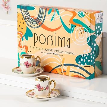 Porsima 3189 Aurora 12 Parça Yaldızlı Porselen Türk Kahve Fincan Takımı