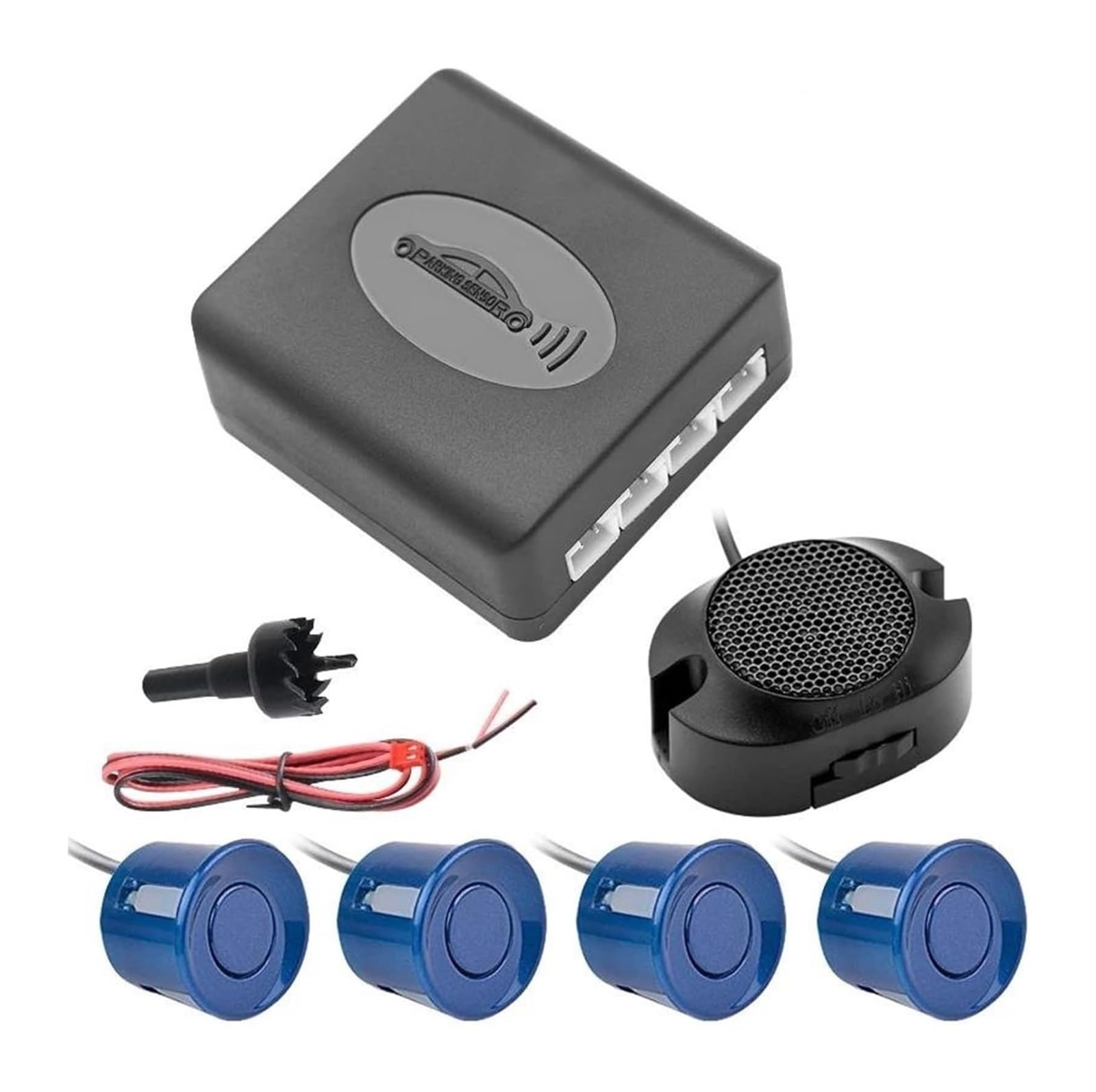 Kit Sensor Aparcamiento Radar Marcha Atrás Trasero para Coche 4 Zumbadores 22 Mm Indicador Alerta Sonora 12 V Sensor De Aparcami(Azul)
