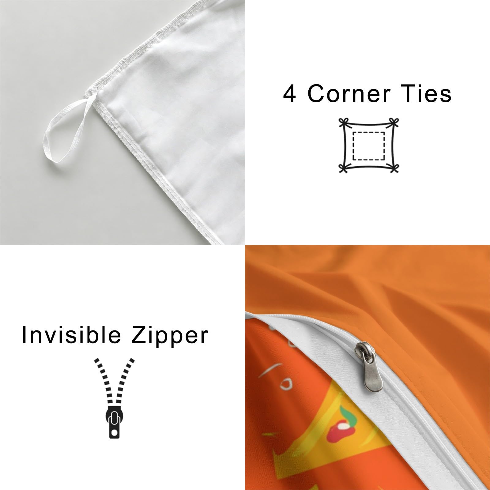 Biancheria da letto moderna e allegra, 200 x 200 cm, Energy Fun Fast Food Pizza, in microfibra, con chiusura lampo, include 1 copripiumino e 2 federe, per bambini