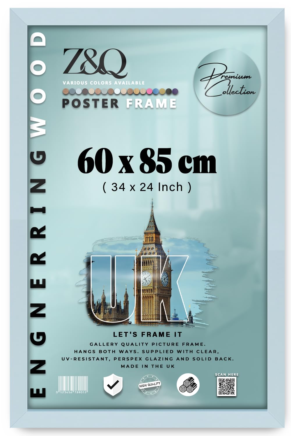 Z&Q - Elegant MDF Wood Finish (60 x 85 CM) Poster Frame | Modern Design 34 x 24 Inch Great for Artwork, Wall Décor, and Home Décor [ Light Grey ]