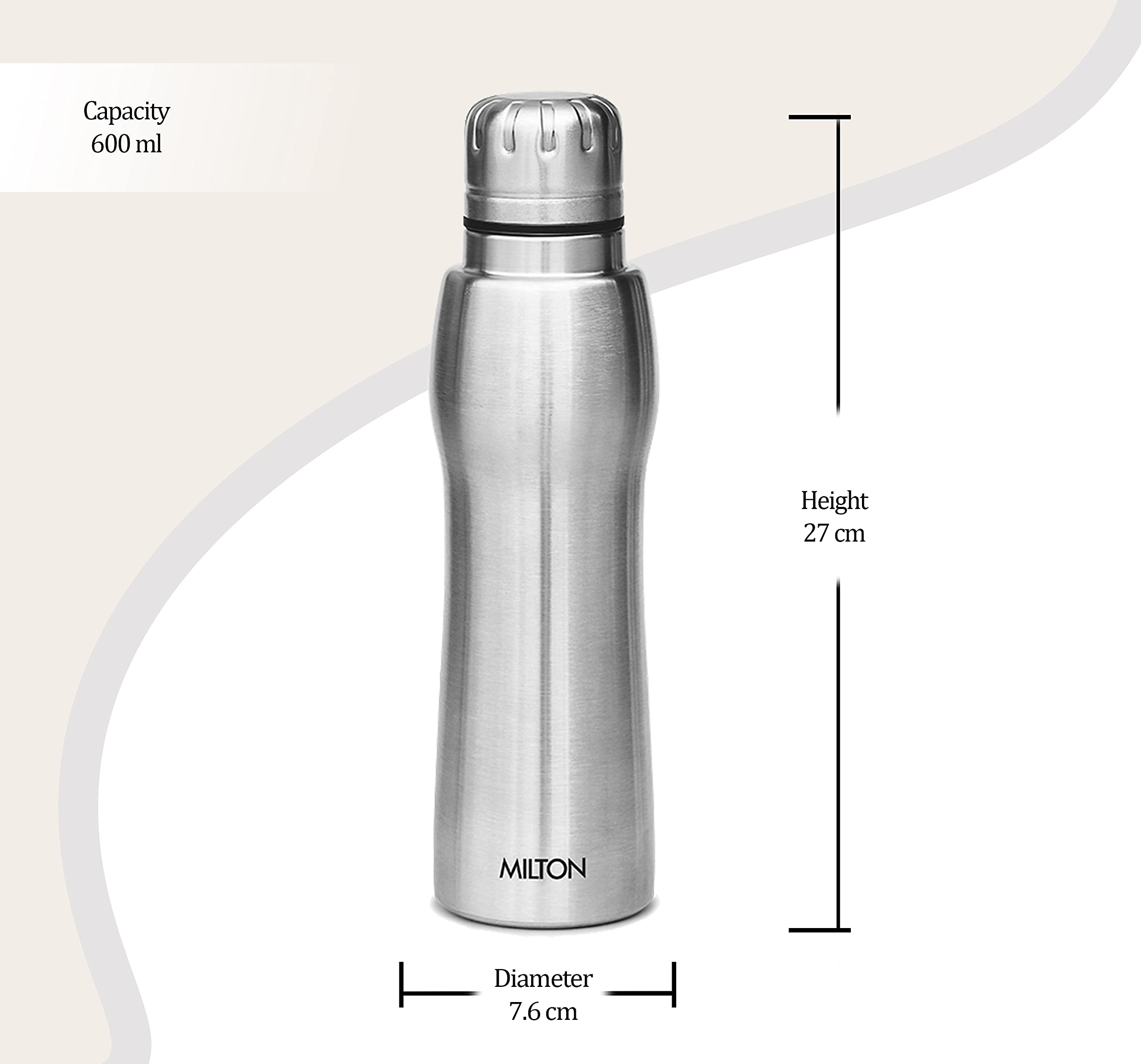 MILTON Verve 600 Thermosteel 24 Hours Hot and Cold Water Bottle, 600 ml, Silver (Pack of 1)