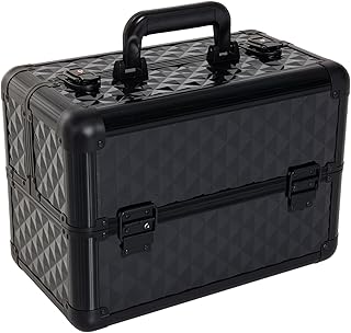 HOMCOM Estuche de Maquillaje Maletín para Maquillaje Organizador Cosméticos Profesional Caja de Belleza Portátil 4 Niveles 35.5x20x25.5cm Aluminio