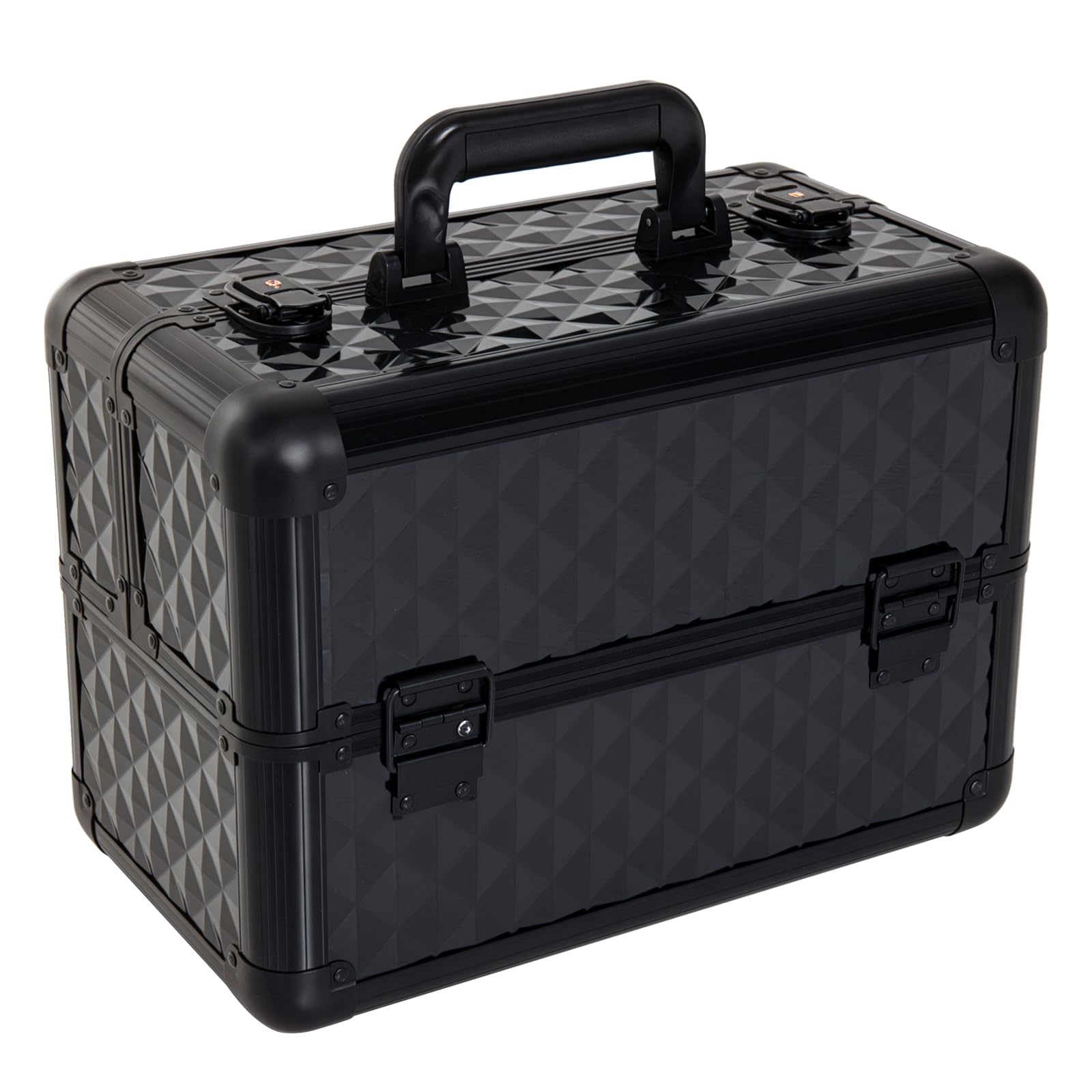 HOMCOM Estuche de Maquillaje Maletín para Maquillaje Organizador Cosméticos Profesional Caja de Belleza Portátil 4 Niveles 35.5x20x25.5cm Aluminio