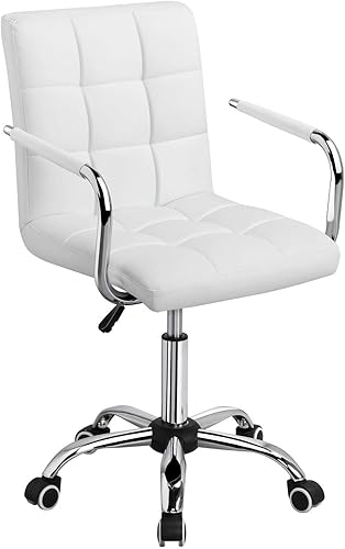 Topeakmart Silla de escritorio moderna blanca rodante con reposabrazosruedas, base resistente, cilindro de gasolina certificado SGS, cómoda silla de