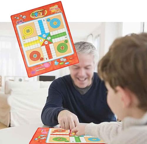 Miniatura 4 de Zerone Juego de mesa Ludo de 23.6 x 17.7 pulgadas, tela no tejida, plegable, juego de serpientes y escaleras para 3-8 años, 4 jugadores