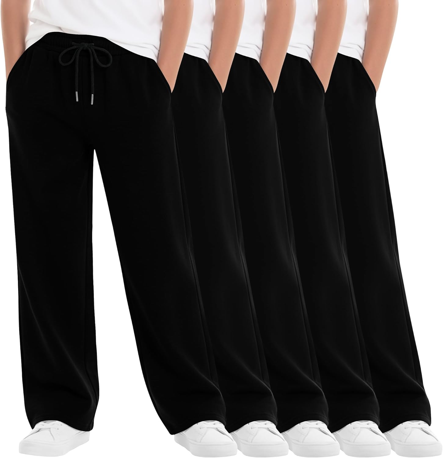 5 Pack Boys Sweatpants Baggy Straight Leg Athletic Jogger Loose Casual Elastic Waist Pants with Pockets Drawstring