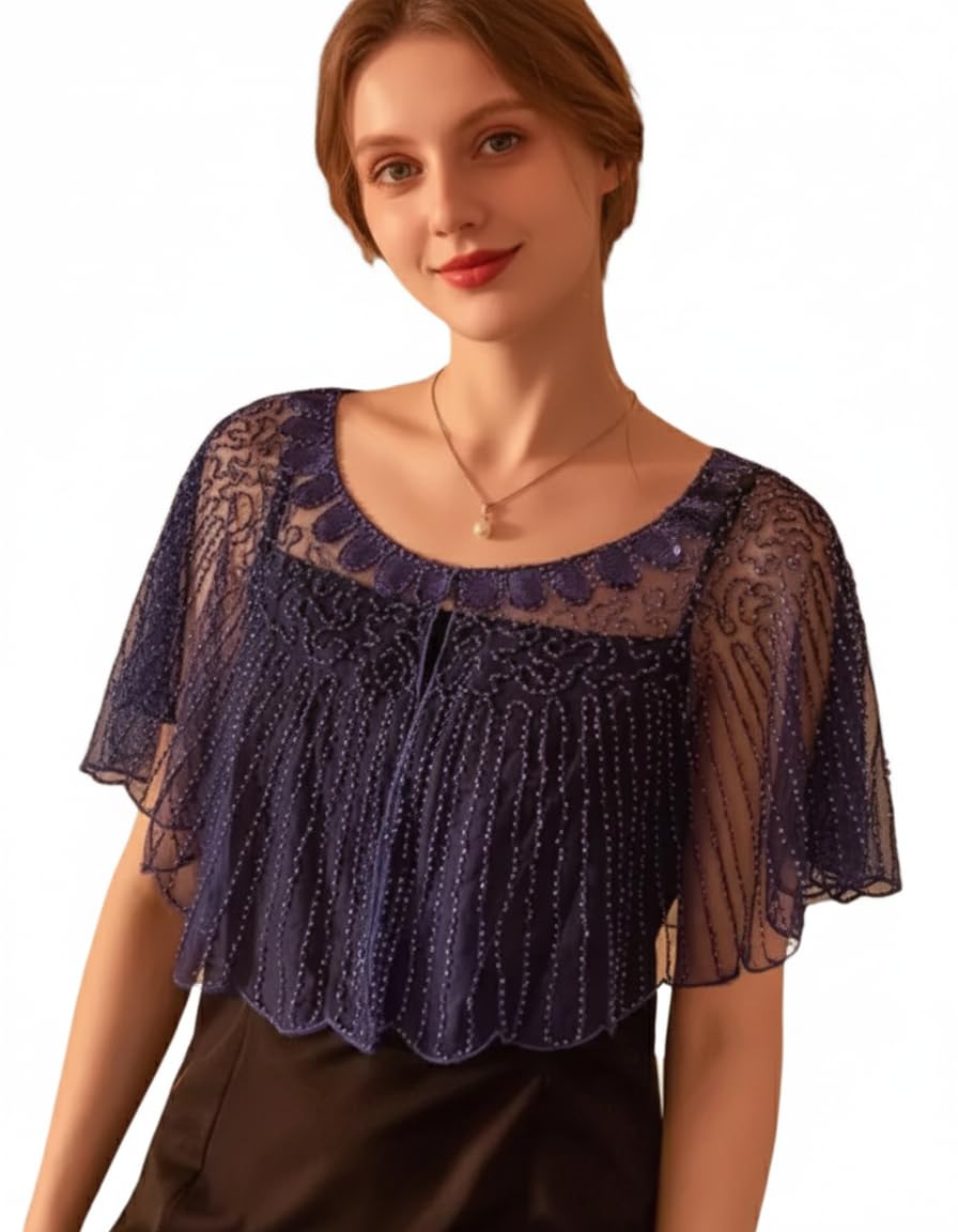 Women's Sequin Cape Shrug,Vine Vine Short Length,-image-24
